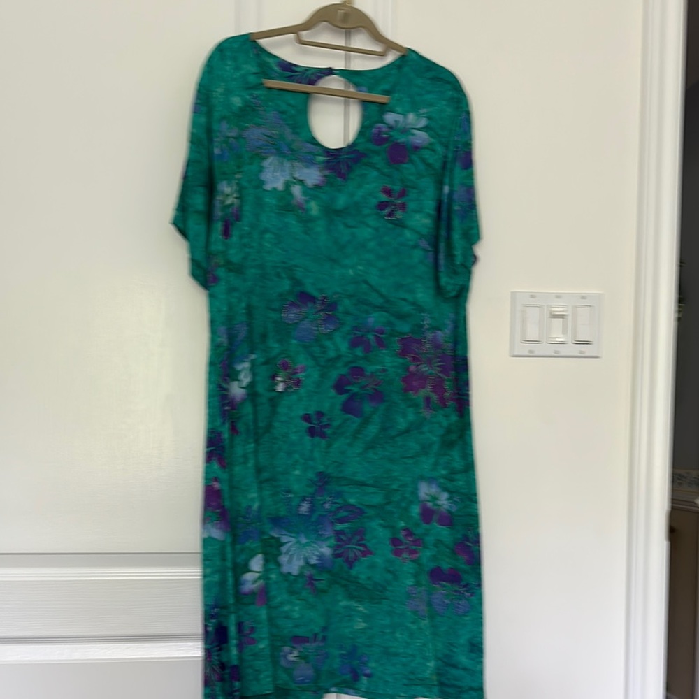 Elegant Green and Purple Floral Midi Dress
